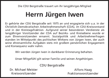 Traueranzeige von Jürgen Iwen von trauer.echo-online.de