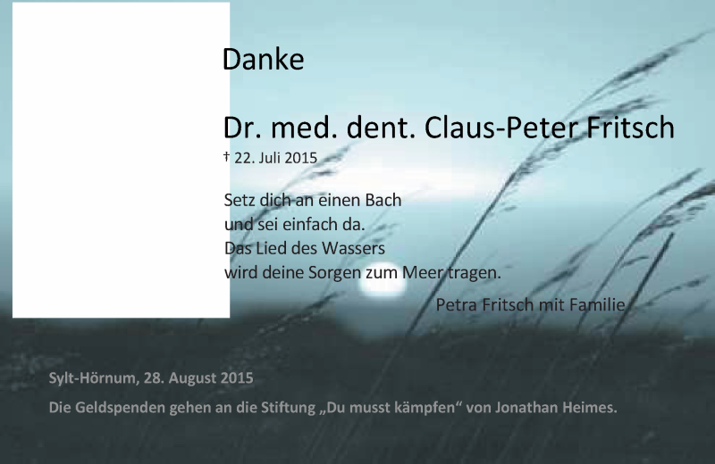  Traueranzeige für Claus-Peter Fritsch vom 29.08.2015 aus trauer.echo-online.de