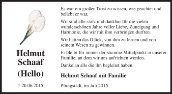 Traueranzeige von Helmut Schaaf von Echo-Zeitungen (Gesamtausgabe)