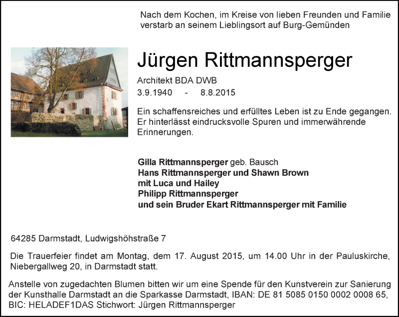 Traueranzeige für Jürgen Rittmannsperger vom 15.08.2015 aus trauer.echo-online.de