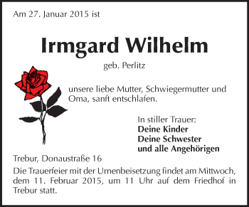Traueranzeige von Irmgard Wilhelm von Rüsselsheimer Echo, Groß-Gerauer-Echo, Ried Echo