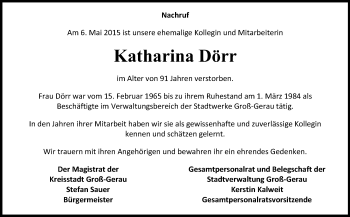 Traueranzeige von Katharina Dörr von Rüsselsheimer Echo, Groß-Gerauer-Echo, Ried Echo