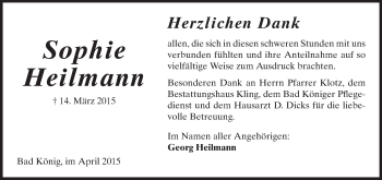 Traueranzeige von Sophie Heilmann von Odenwälder Echo