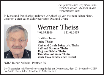 Traueranzeige von Werner Theiss von trauer.echo-online.de