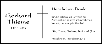 Traueranzeige von Gerhard Thieme von Rüsselsheimer Echo, Groß-Gerauer-Echo, Ried Echo
