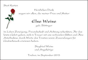 Traueranzeige von Else Weise von trauer.echo-online.de