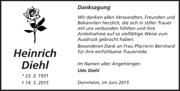 Traueranzeige von Heinrich Diehl von Rüsselsheimer Echo, Groß-Gerauer-Echo, Ried Echo