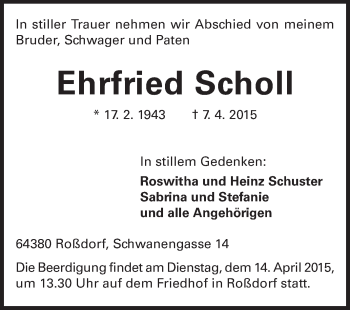 Traueranzeige von Ehrfried Scholl von Echo-Zeitungen (Gesamtausgabe)