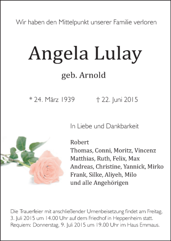 Traueranzeige von Angela Lulay von Starkenburger Echo