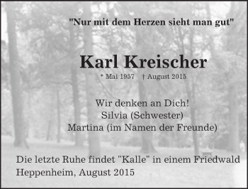 Traueranzeige von Karl Kreischer von trauer.echo-online.de