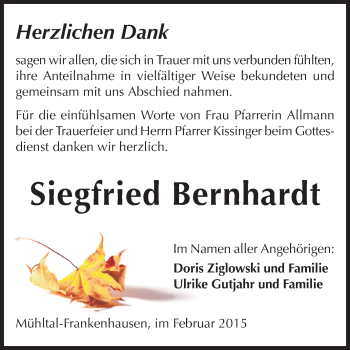 Traueranzeige von Siegfried Bernhardt von Echo-Zeitungen (Gesamtausgabe)