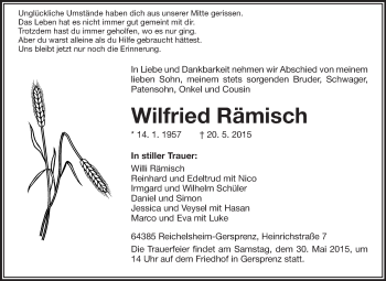 Traueranzeige von Wilfried Rämisch von Odenwälder Echo