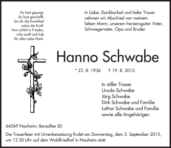 Traueranzeige von Hanno Schwabe von trauer.echo-online.de