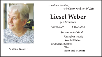 Traueranzeige von Liesel Weber von Echo-Zeitungen (Gesamtausgabe)