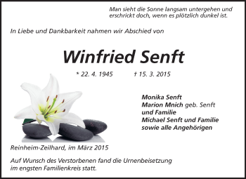 Traueranzeige von Winfried Senft von Echo-Zeitungen (Gesamtausgabe)