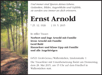 Traueranzeige von Ernst Arnold von Rüsselsheimer Echo, Groß-Gerauer-Echo, Ried Echo