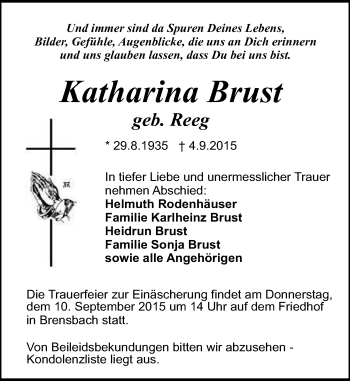 Traueranzeige von Katharina Brust von trauer.echo-online.de