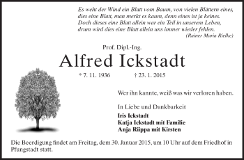 Traueranzeige von Alfred Ickstadt von Echo-Zeitungen (Gesamtausgabe)