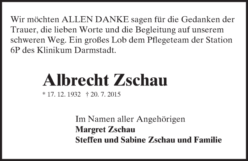  Traueranzeige für Albrecht Zschau vom 12.08.2015 aus trauer.echo-online.de