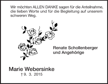 Traueranzeige von Marie Webersinke von Echo-Zeitungen (Gesamtausgabe)