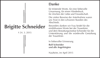 Traueranzeige von Brigitte Schneider von Rüsselsheimer Echo, Groß-Gerauer-Echo, Ried Echo