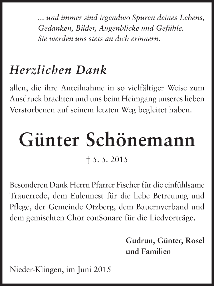  Traueranzeige für Günter Schönemann vom 13.06.2015 aus Echo-Zeitungen (Gesamtausgabe)