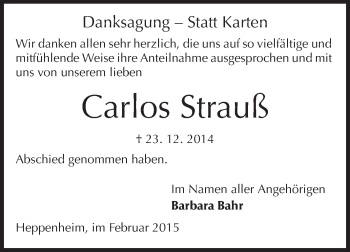 Traueranzeige von Carlos Strauß von Starkenburger Echo