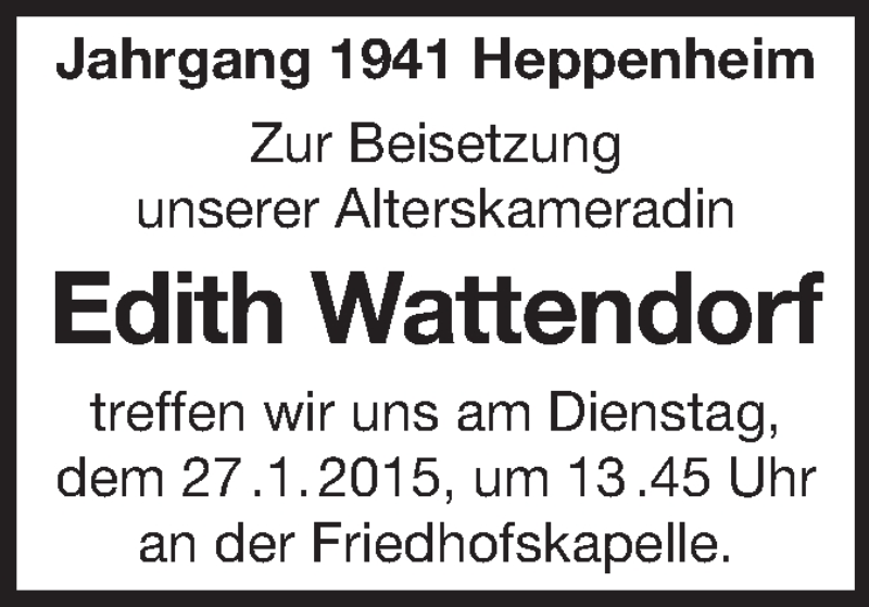  Traueranzeige für Edith Wattendorf vom 26.01.2015 aus Starkenburger Echo