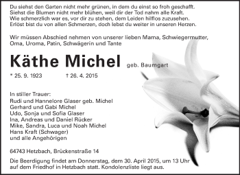 Traueranzeige von Käthe Michel von Odenwälder Echo