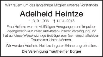 Traueranzeige von Adelheid Heintze von Echo-Zeitungen (Gesamtausgabe)