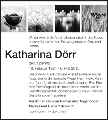 Traueranzeige von Katharina Dörr von Rüsselsheimer Echo, Groß-Gerauer-Echo, Ried Echo