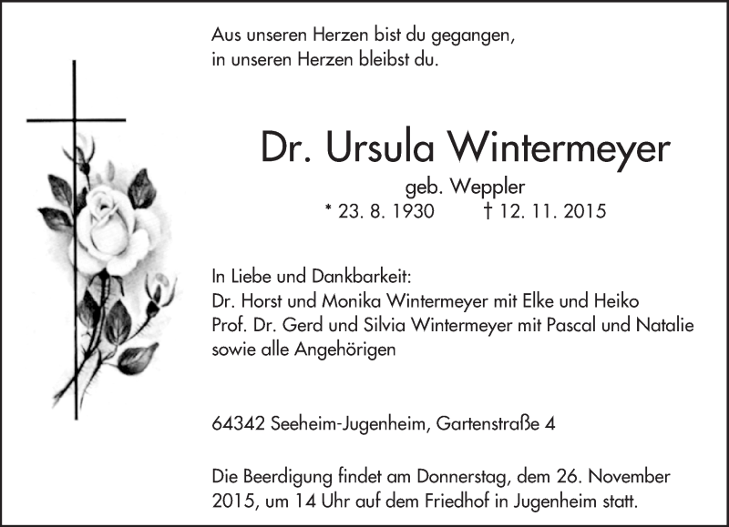  Traueranzeige für Ursula Wintermeyer vom 14.11.2015 aus trauer.echo-online.de
