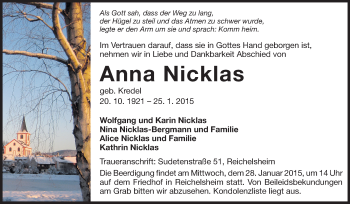 Traueranzeige von Anna Nicklas von Odenwälder Echo