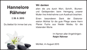 Traueranzeige von Hannelore Rähmer von trauer.echo-online.de