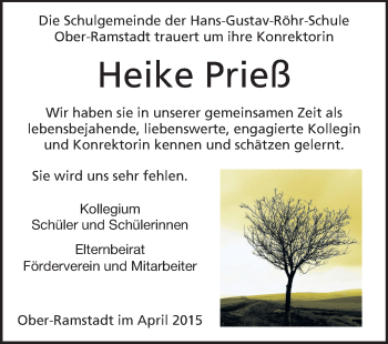 Traueranzeige von Heike Prieß von Echo-Zeitungen (Gesamtausgabe)