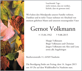 Traueranzeige von Gernot Volkmann von trauer.echo-online.de