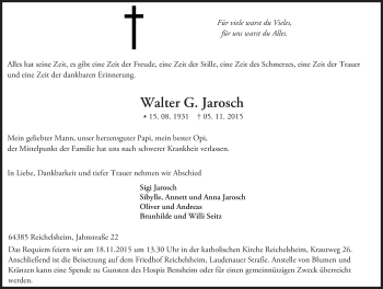 Traueranzeige von Walter G. Jarosch von trauer.echo-online.de