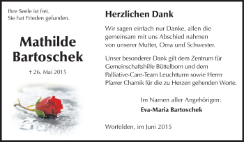 Traueranzeige von Mathilde Bartoschek von Rüsselsheimer Echo, Groß-Gerauer-Echo, Ried Echo