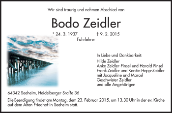 Traueranzeige von Bodo Zeidler von Echo-Zeitungen (Gesamtausgabe)