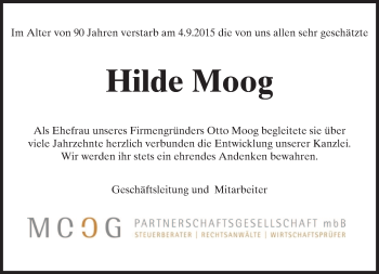 Traueranzeige von Hilde Moog von trauer.echo-online.de