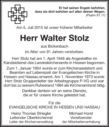 Traueranzeige von Walter Stolz von Echo-Zeitungen (Gesamtausgabe)