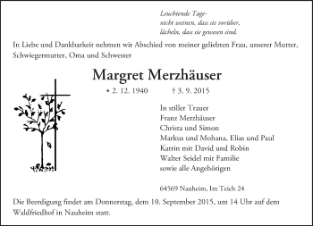 Traueranzeige von Margret Merzhäuser von trauer.echo-online.de