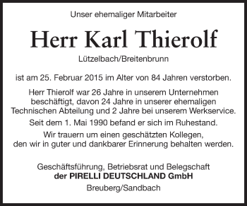 Traueranzeige von Karl Thierolf von Odenwälder Echo