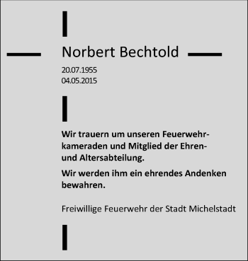 Traueranzeige von Norbert Bechtold von Odenwälder Echo