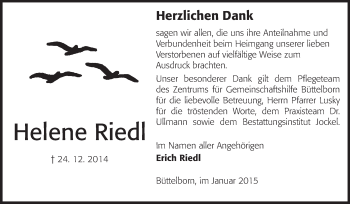 Traueranzeige von Helene Riedl von Rüsselsheimer Echo, Groß-Gerauer-Echo, Ried Echo