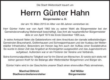 Traueranzeige von Günter Hahn von Echo-Zeitungen (Gesamtausgabe)