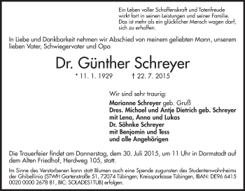 Traueranzeige von Günther Schreyer von Echo-Zeitungen (Gesamtausgabe)