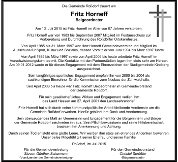 Traueranzeige von Fritz Horneff von Echo-Zeitungen (Gesamtausgabe)