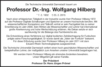 Traueranzeige von Wolfgang Hilberg von Echo-Zeitungen (Gesamtausgabe)
