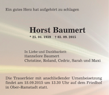 Traueranzeige von Horst Baumert von trauer.echo-online.de
